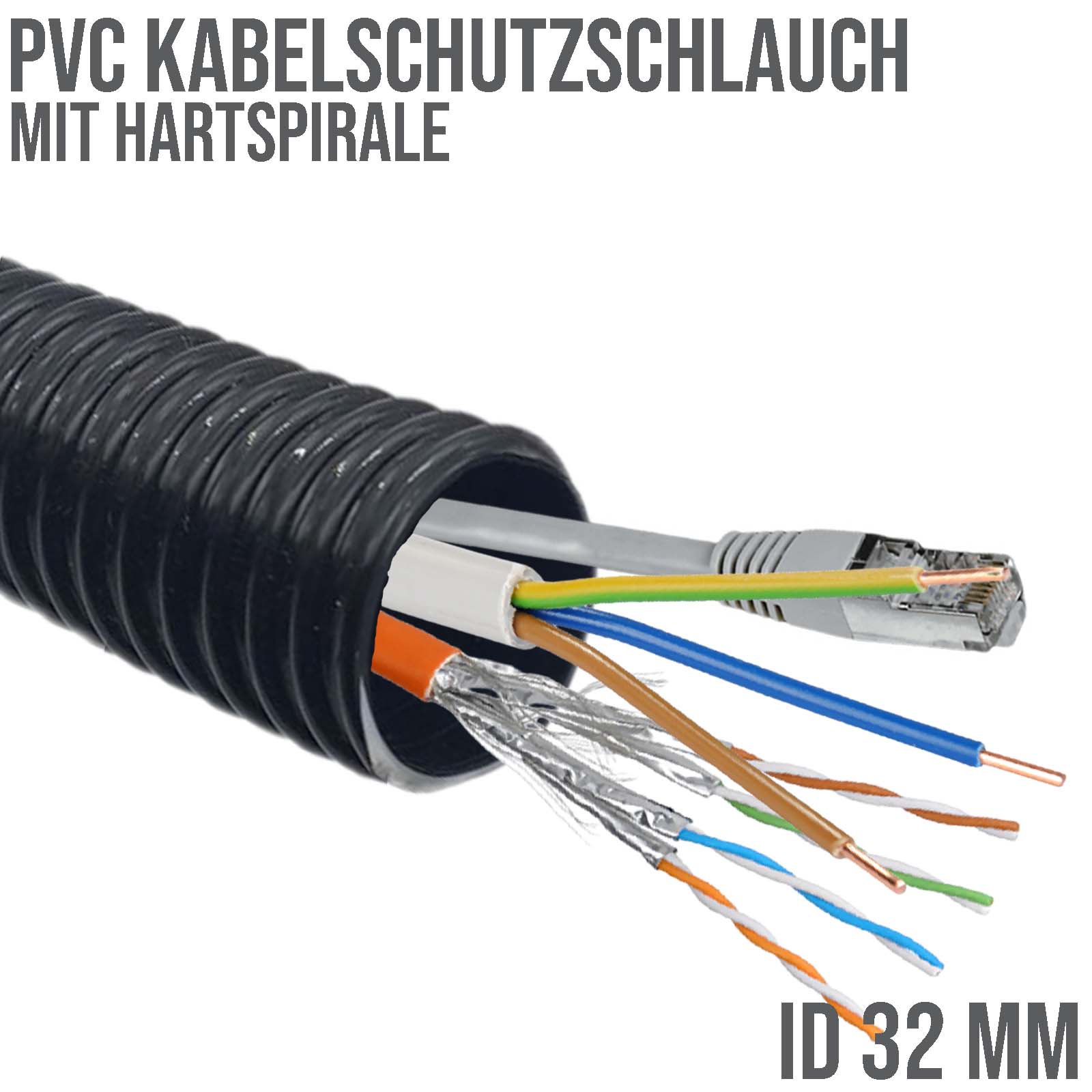 32 mm 1 1/4" Zoll PVC Kabel Schutz Leer Spiral Schlauch Rohr Leitung Strom Wellrohr