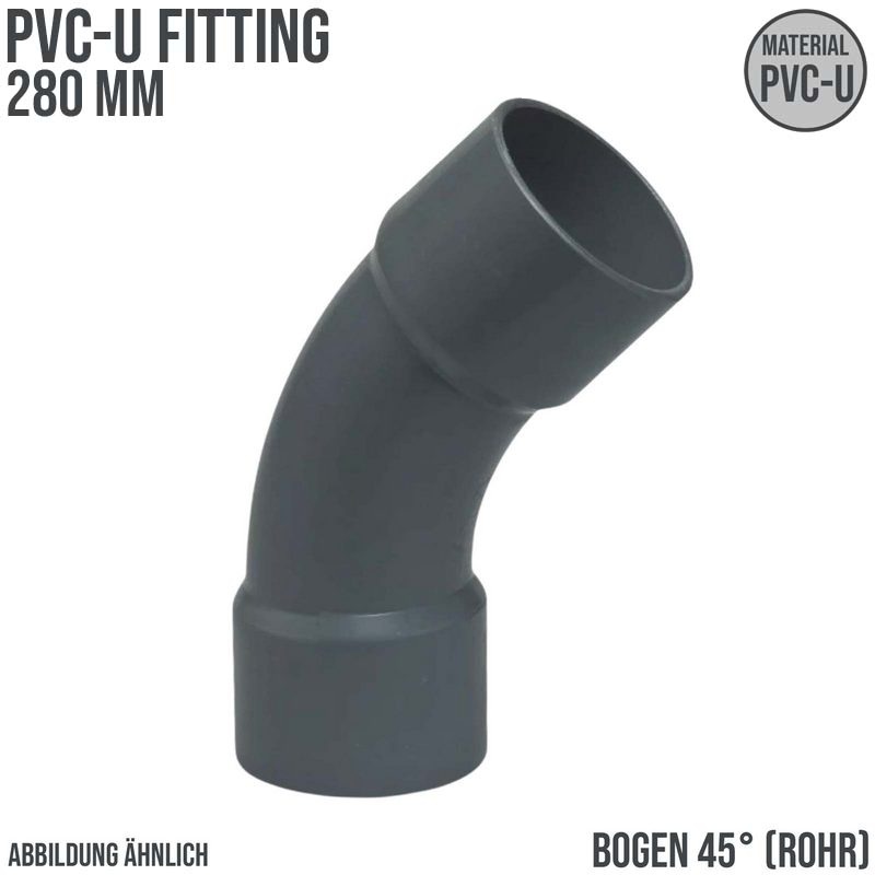 280 mm PVC Klebe Fitting Bogen Winkel 45° (Rohr) Muffe Verbinder - PN 10 bar