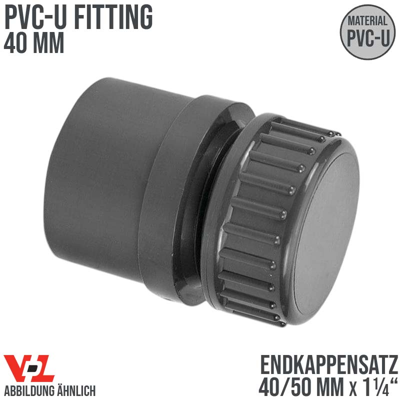 40/50 mm x 1 1/4" VDL PVC Klebe Fitting End Kappen Satz Muffe Verbinder - PN 10 bar