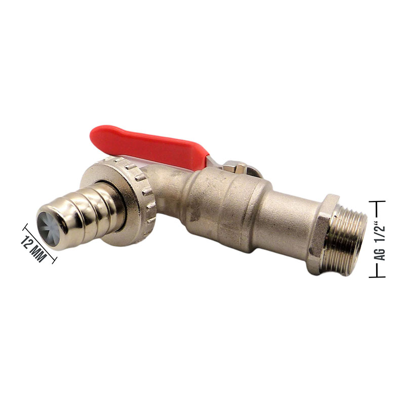 1/2" Messing Auslauf Kugel Wasser Hahn Ventil Aussengewinde Tülle 12mm - PN 10 bar