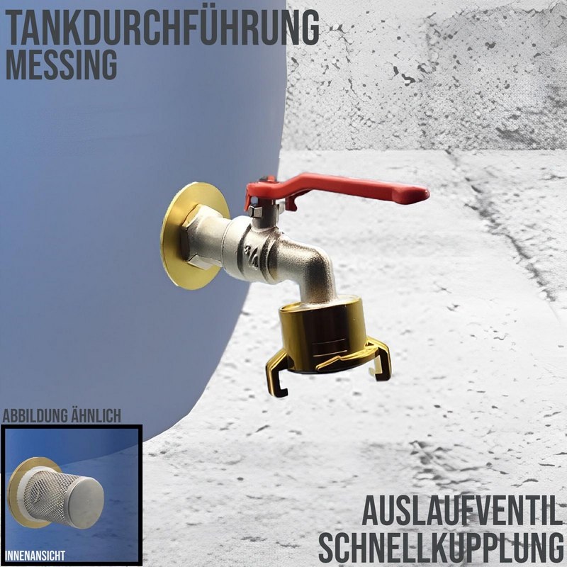 Tank Regen Tonnen Durchführung Messing Auslaufventil Wasserhahn Schnellanschluss - Anschuss Set PN 10 bar