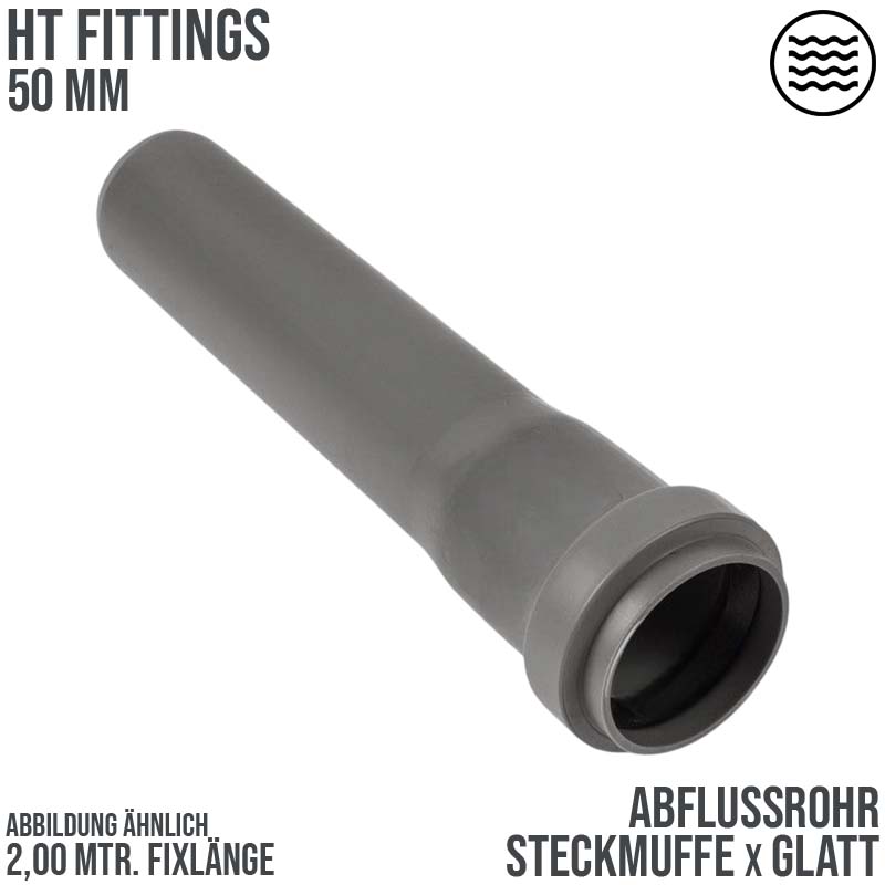 50 mm PP Abfluß Abwasser HT KG Rohr grau - 2,00 m Fixlänge