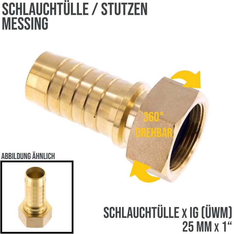 1" x 25 mm Schlauch Tülle Stutzen Innengewinde IG ÜWM Nippel Messing Fitting - PN 18 bar