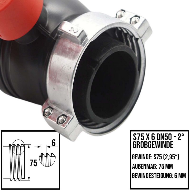 IBC S75 x 6 -> S60 x 6 Kugel Hahn rot Auslass Fass Ventil Container Tank Zubehör EPDM-Dichtung