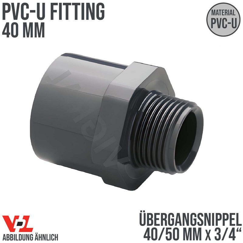 40 mm VDL PVC Klebe Fitting Übergangsnippel Achtkant 40/50 mm x 3/4" - PN 16 bar