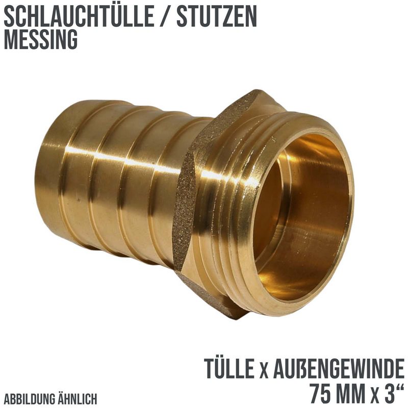 75 mm x 3" Zoll Schlauch Tülle Stutzen Außengewinde AG Nippel Messing Fittings - PN 30 bar