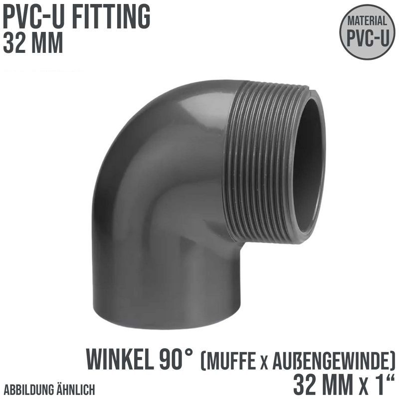 32 mm PVC Klebe Fitting Winkel 90° Außengewinde AG 32 mm x 1" Muffe Verbinder - PN 10 bar