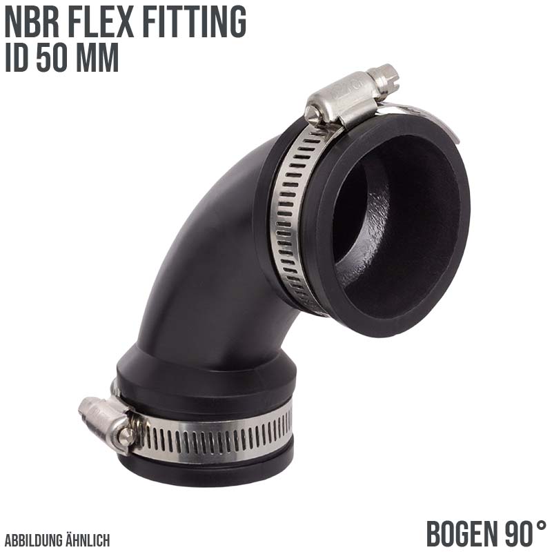 50 mm NBR Flex Fitting Bogen 90° Verbinder Reparatur (Klemmbereich 43 - 51 mm)
