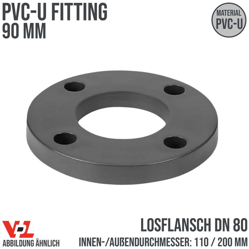 90 mm VDL PVC Klebe Fitting Los Flansch DN 80 - ID 110 mm / AD 200 mm - PN 10 bar