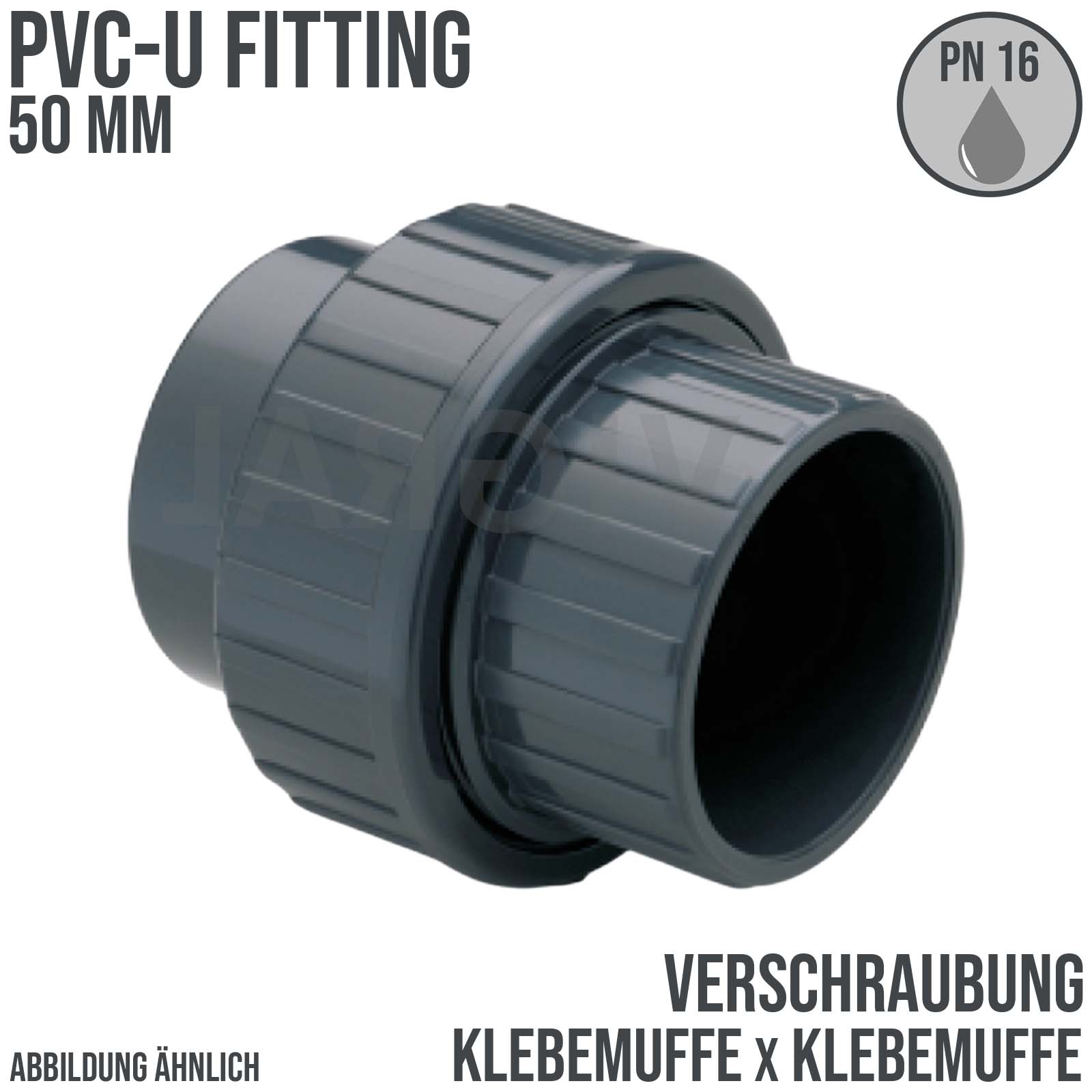 50 mm PVC Klebe Fitting Verschraubung 2-fach Muffe Verbinder - PN 16 bar