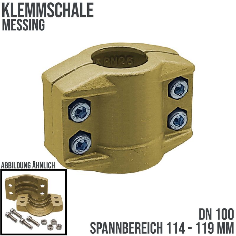 DN 100 Klemmschale Messing Spannbereich 114 - 119 mm für Schlauch ID x AD 100 x 116 mm - PN 25 bar