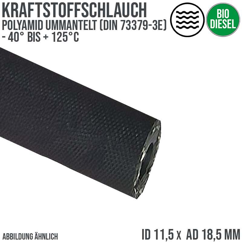 11,5 x 18,5 mm Kraftstoff Benzin Öl Bio Raps RME Schlauch FKM schwarz DIN 73379-3E - PN 6 bar