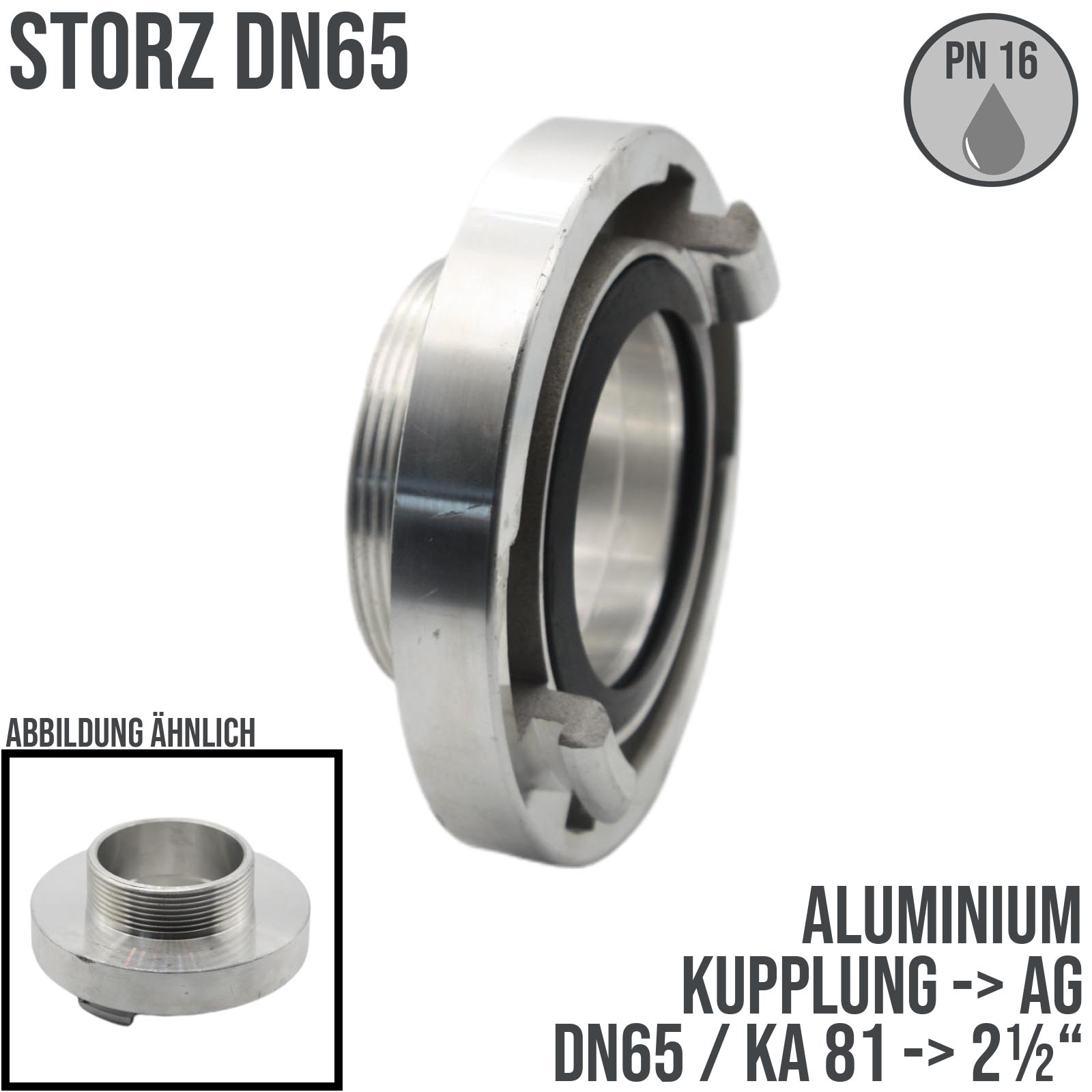 STORZ DN 65 KA 81 Kupplung Außengewinde AG 2 1/2" Saug Bau Feuerwehr Schlauch Aluminium - PN 16 bar