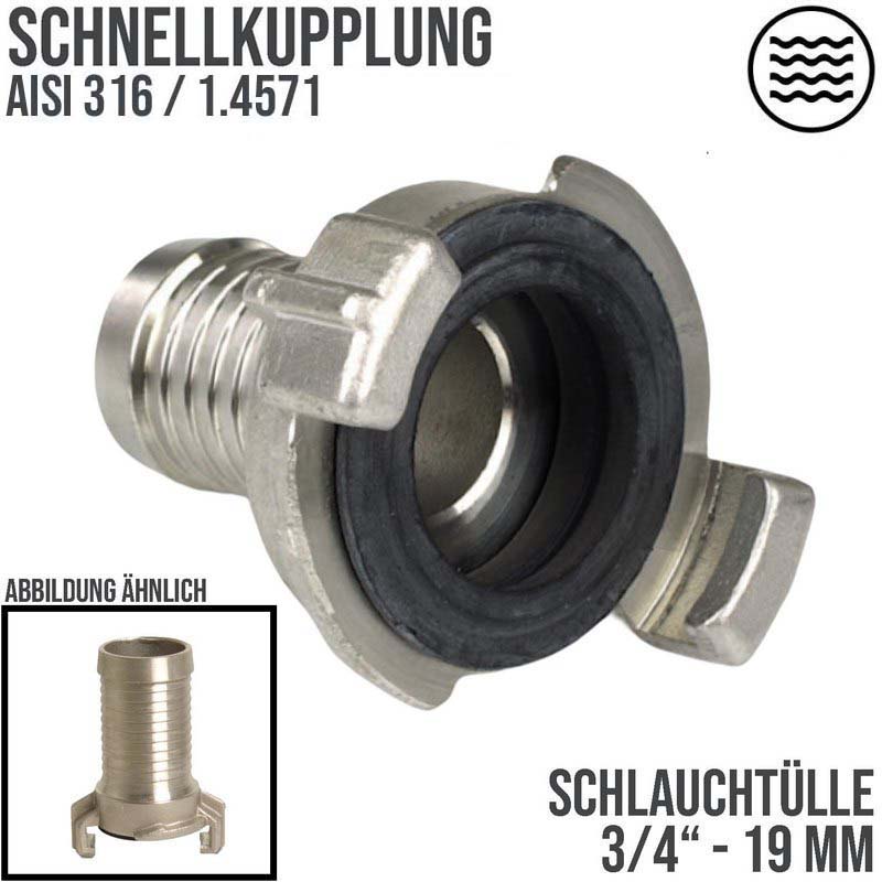 3/4" 19 mm Edelstahl AISI 316 Schlauch Schnell Kupplung Tülle (GEKA kompatibel) - PN 12 bar