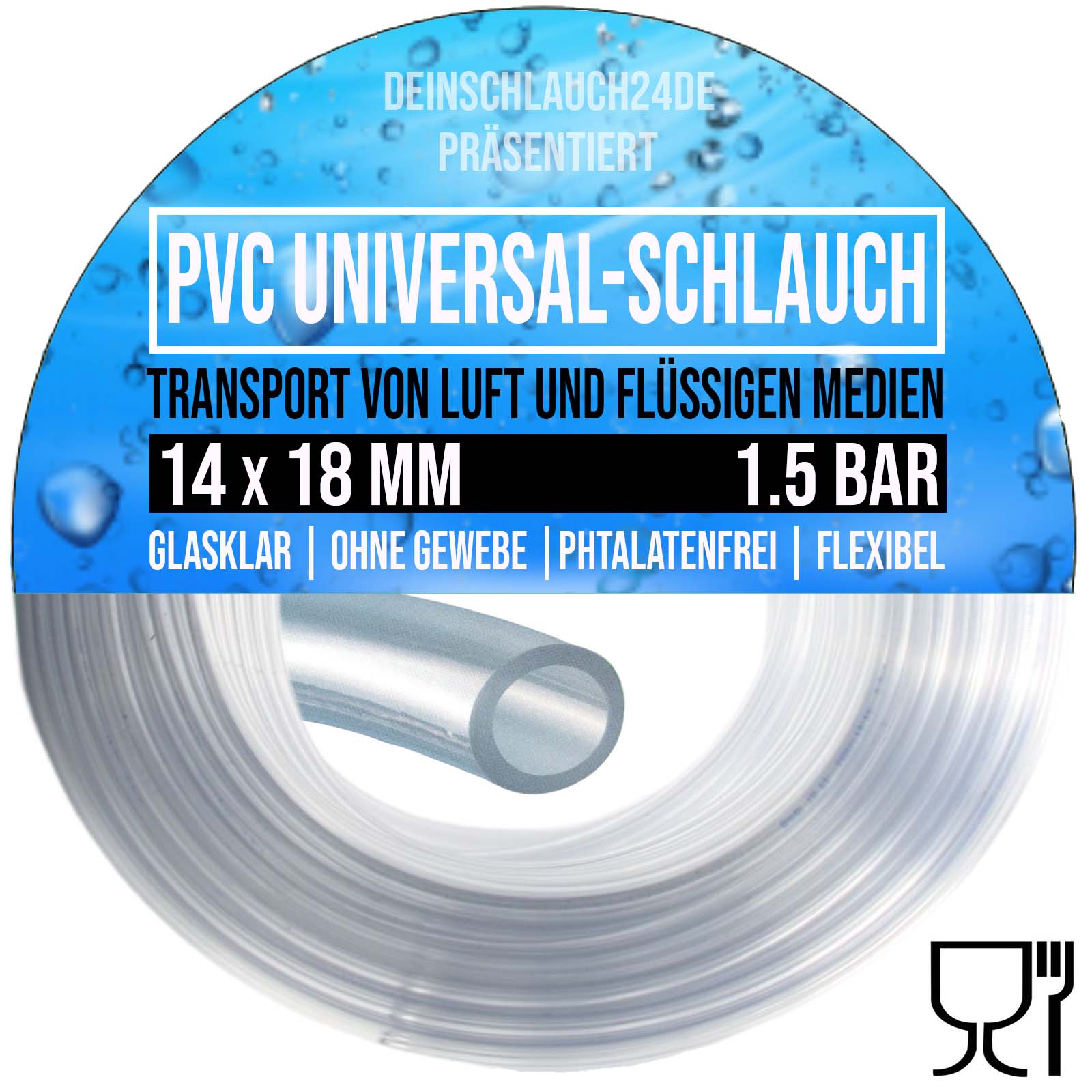 14 x 18 mm PVC Luft Filter Wasser Universal Labor Aquarium Terrarium Schlauch klar durchsichtig - PN 1,5 bar