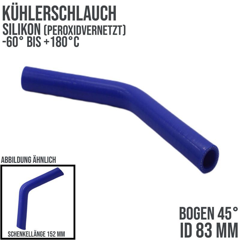 83 x 93 mm Kühlerschlauch Silikon Bogen 45° LLK Ladeluft Kühlmittel Schlauch blau (4,0 bar) - 152 mm