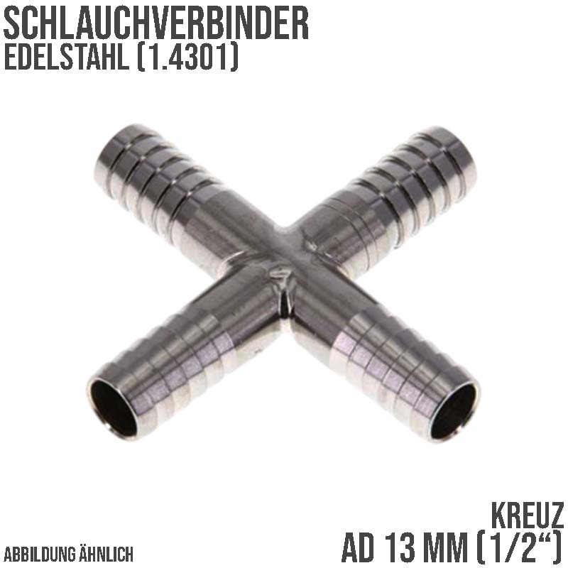 13 mm - 1/2" Zoll Kreuz Schlauch Verbinder Verteiler Tülle Kupplung Reparatur Edelstahl VA 1.4301