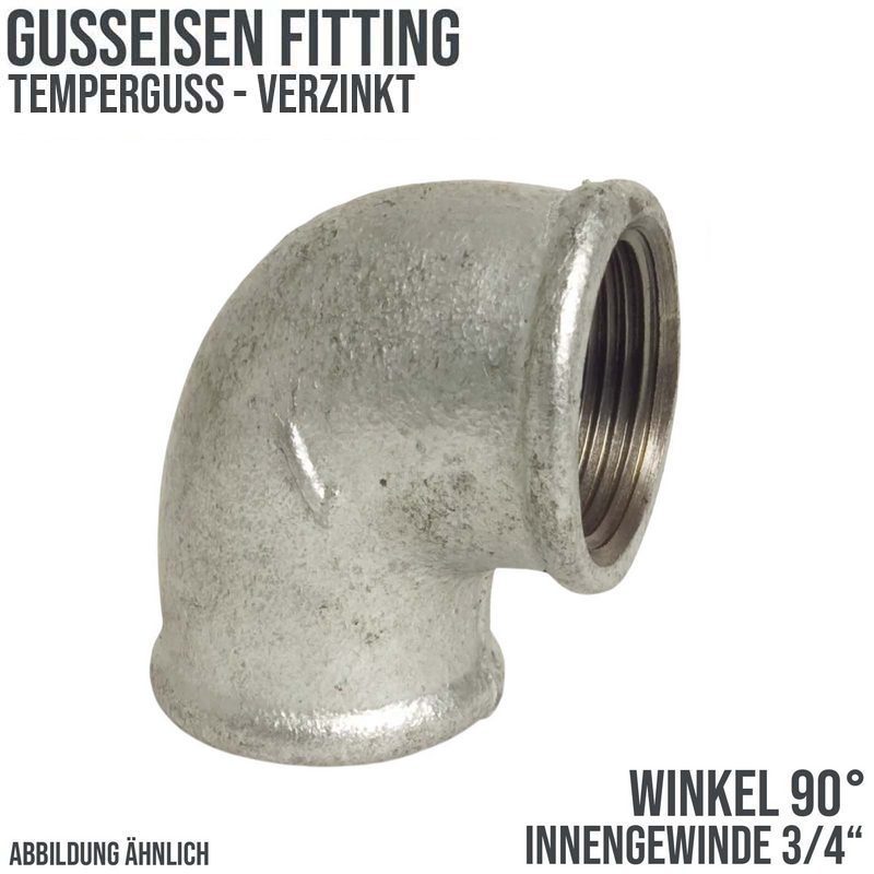 3/4" Gusseisen Temperguss Fitting Nr. 90 Winkel 90° Innengewinde IG DVGW PN 25 bar