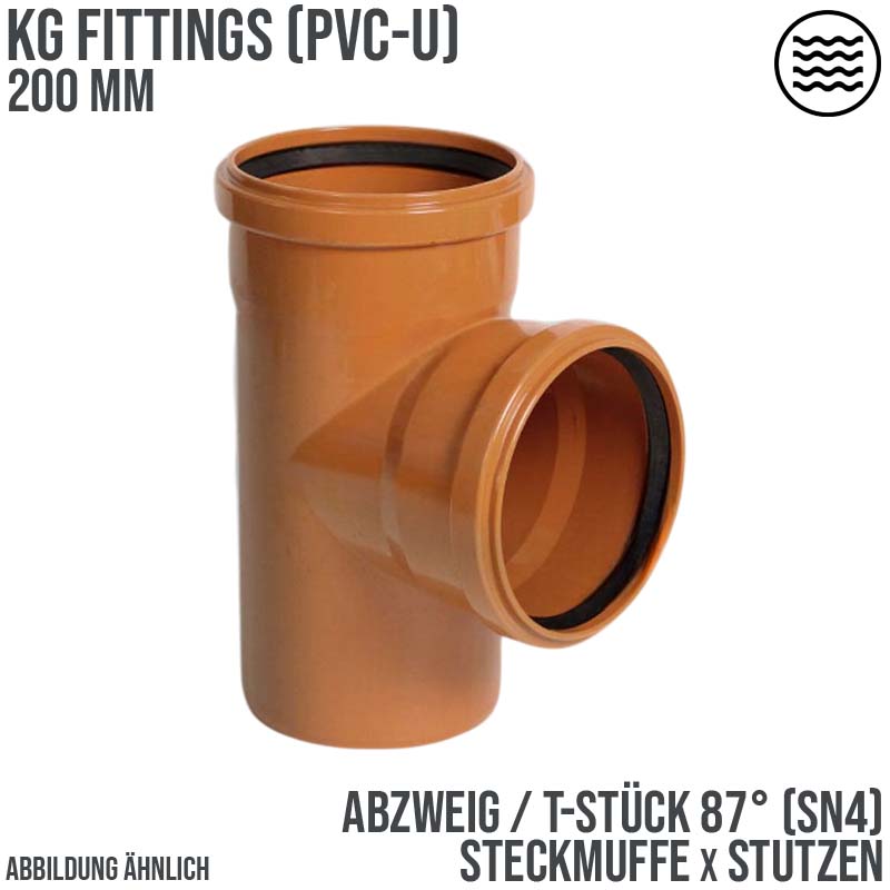 200 mm PVC T-Stück 87° Abzweig Abfluß Abwasser HT KG Rohr SN4 Steckmuffe x Stutzen rostbraun