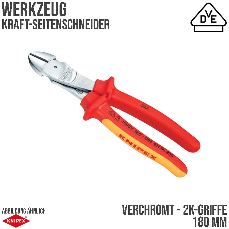 180 mm Kraft Seiten Schneider Zange VDE verchromt 2K Griffe Knipex