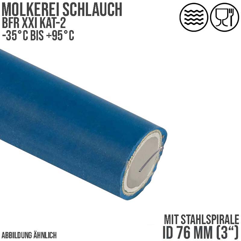 76 mm 3" Molkerei Milch Lebensmittel Schlauch Stahlspirale BfR FDA NBR NVC blau weiß - PN 10 bar