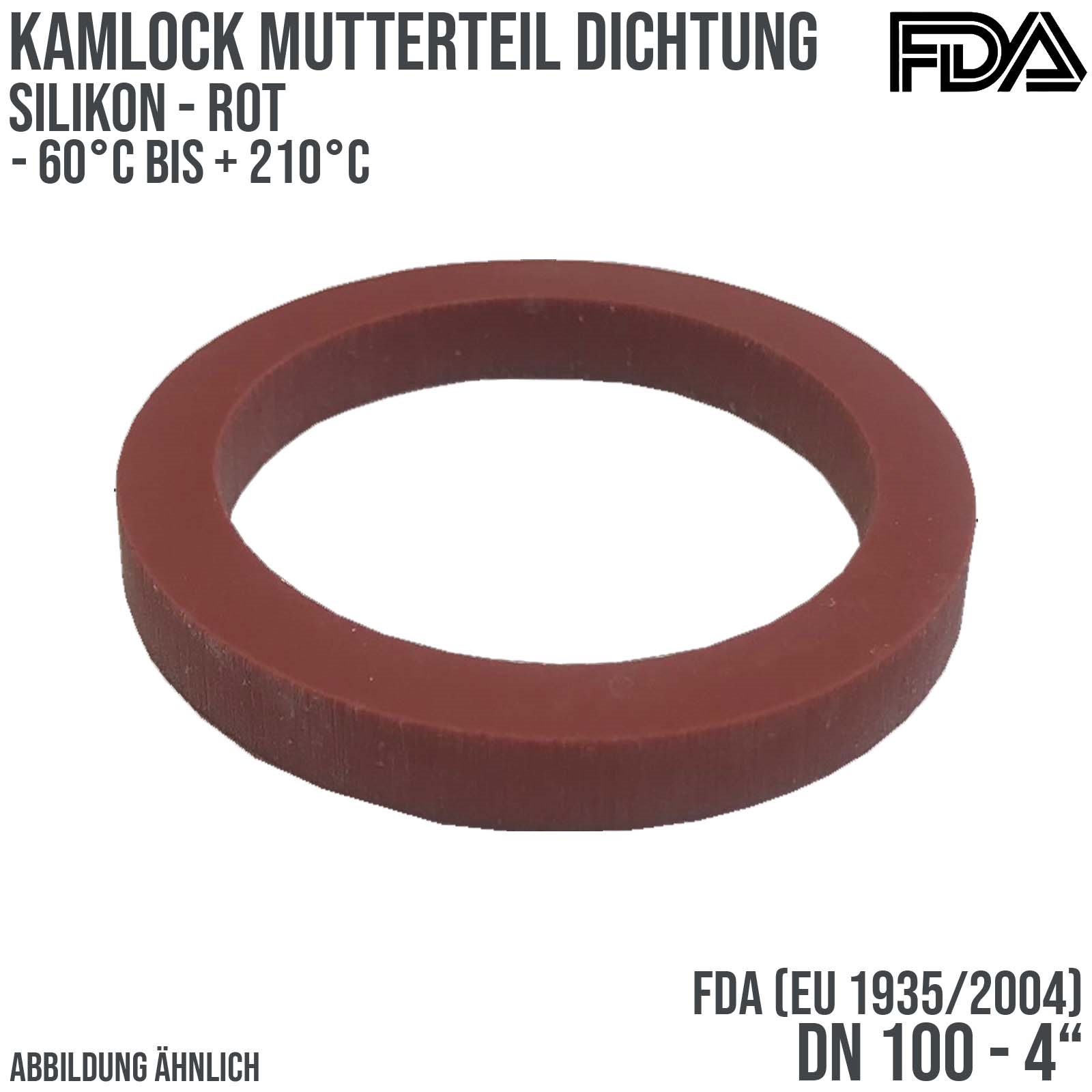4" Zoll Kamlock Dichtung Mutterteil Kupplung Silikon FDA EU 1935/2004 rot DN 100