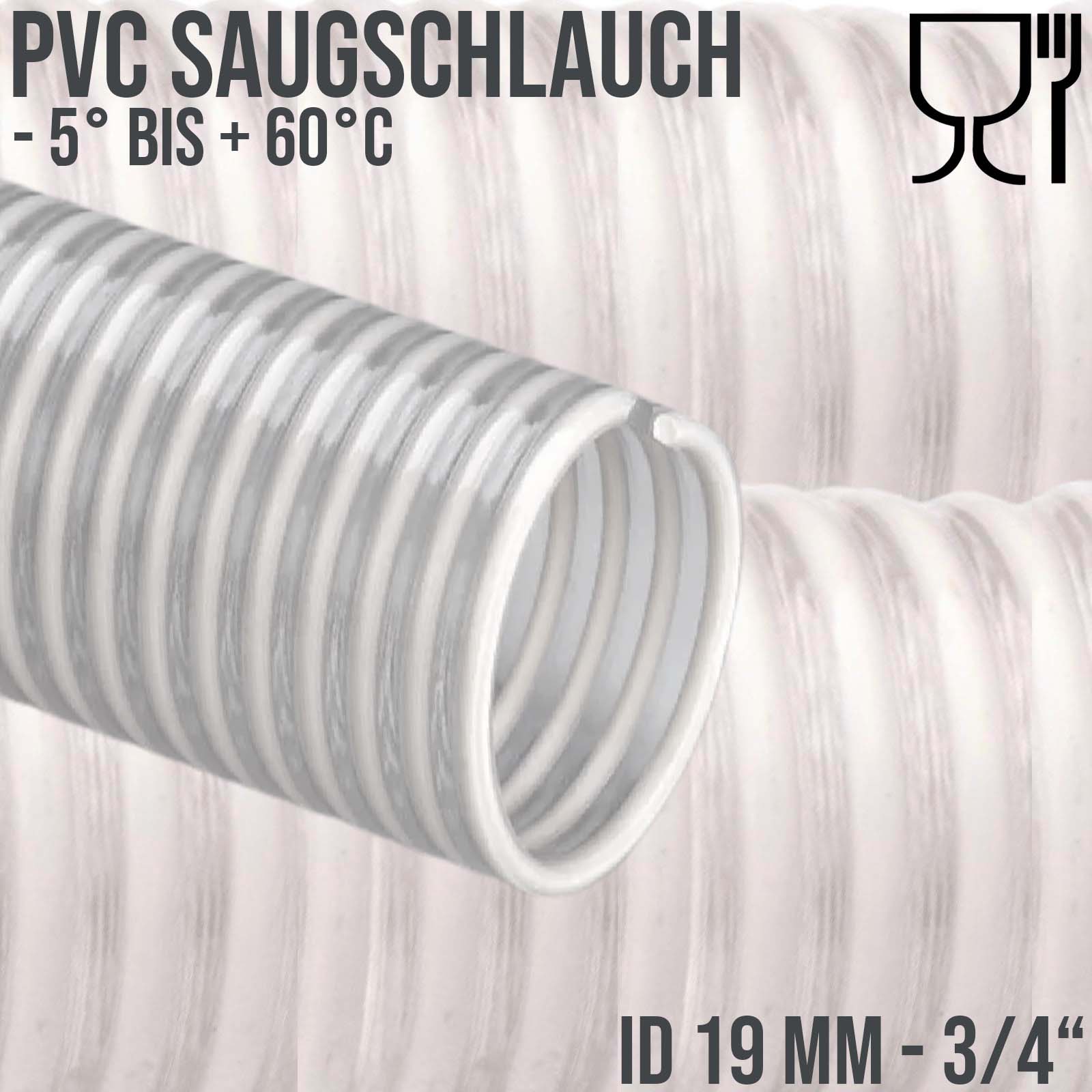 19 mm 3/4" Zoll Saug Ansaug Spiral Förder Pumpen Schlauch Lebensmittel Saatgut weiß PN 7 bar