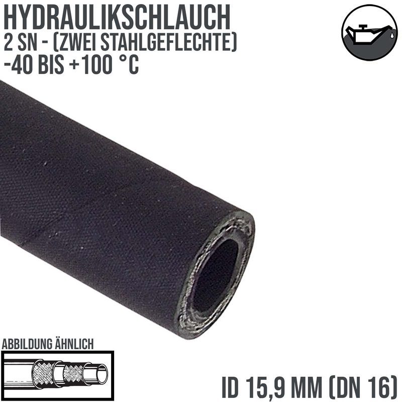 15,9 x 25,0 mm 2 SN DN 16 Hochdruck Hydraulik Wasser Kraftstoff Schlauch zweifach Draht Einlage schwarz EN 853 - PN 250 bar