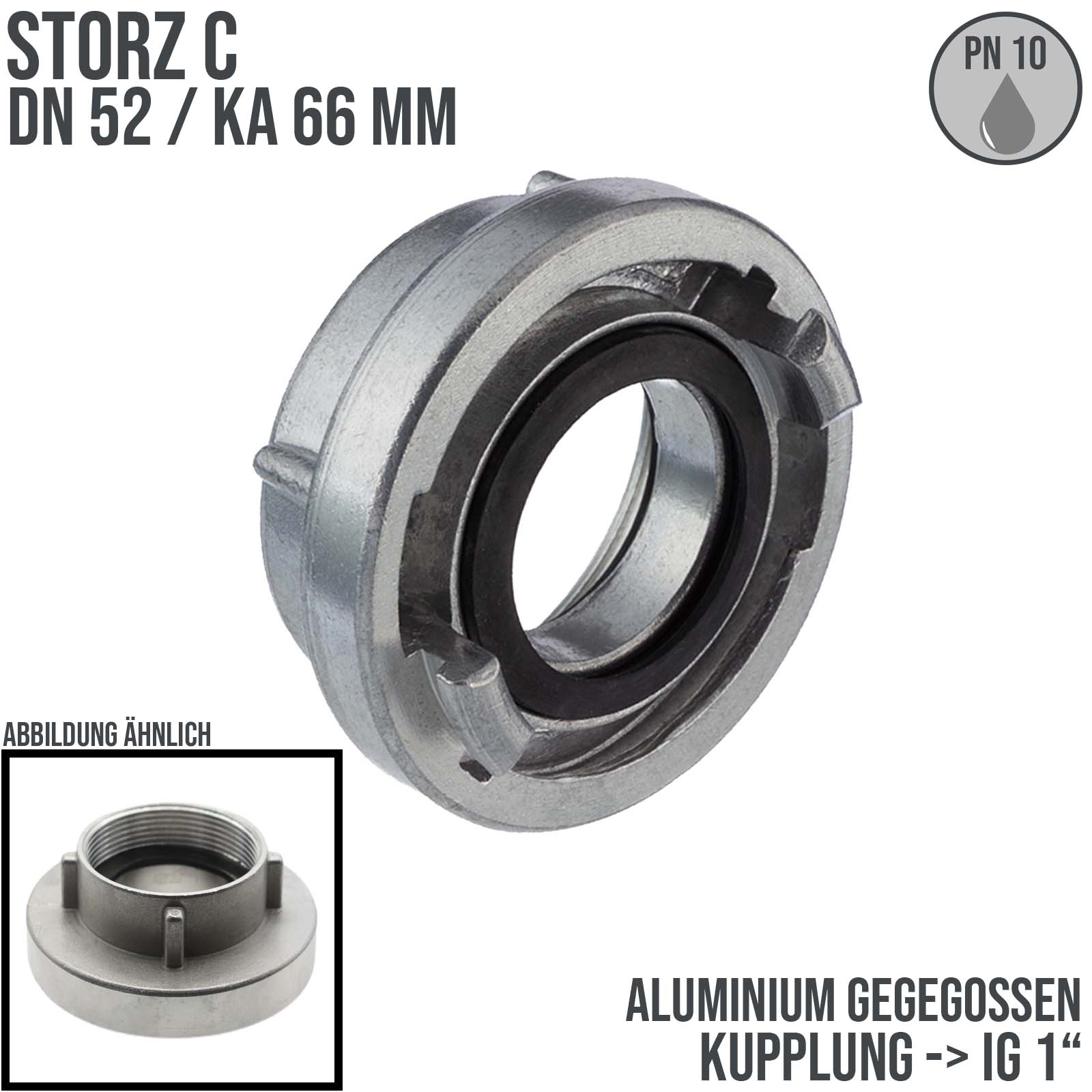 STORZ C DN 52 KA 66 Kupplung Innengewinde IG 1" Saug Bau Feuerwehr Schlauch Aluminium - PN 10 bar