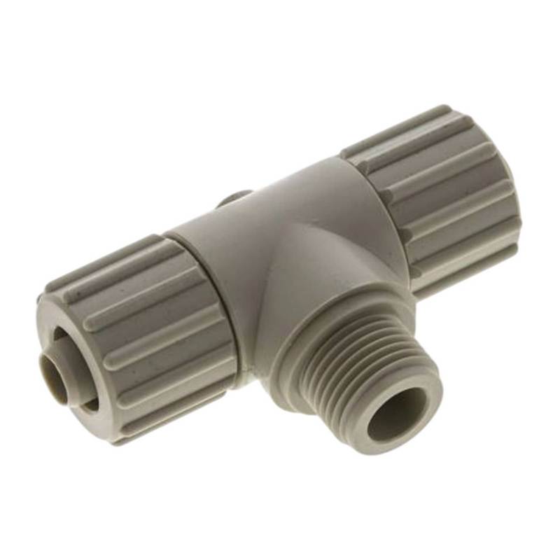 20 x 13 mm x 3/4" T-Stück 90° Außengewinde TX Fitting Gewebe Schlauch Verbinder FDA PP beige - PN 10 bar