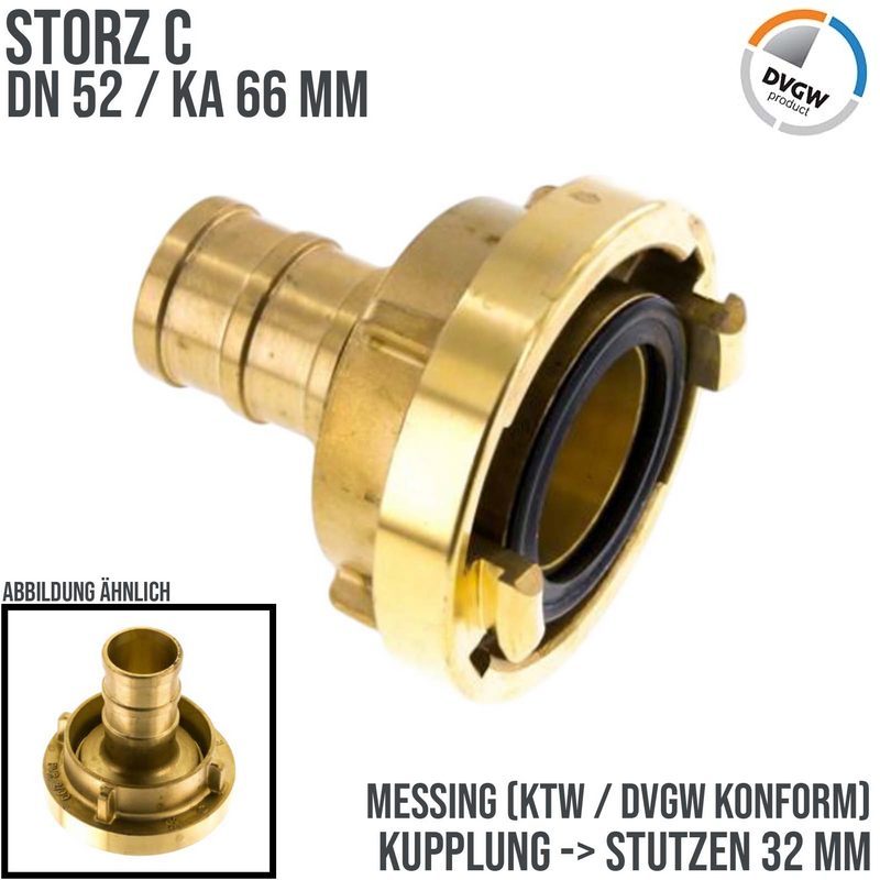 STORZ C DN 52 KA 66 Messing Saug Druck Kupplung -> Stutzen Tülle 32 mm Bau Feuerwehr Schlauch KTW NBR - PN 16 bar