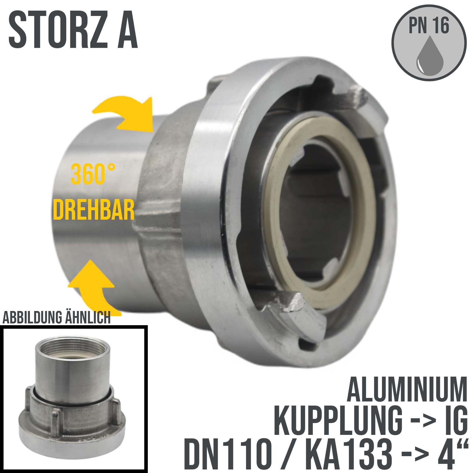 STORZ A DN110 KA133 Kupplung mit drehbarem IG 4" Saug Bau Feuerwehr Schlauch PN 16 bar