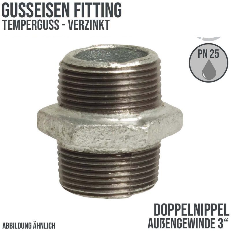 3" Gusseisen Temperguss Fitting Doppelnippel Nr. 280 Außengewinde AG DVGW PN 25 bar