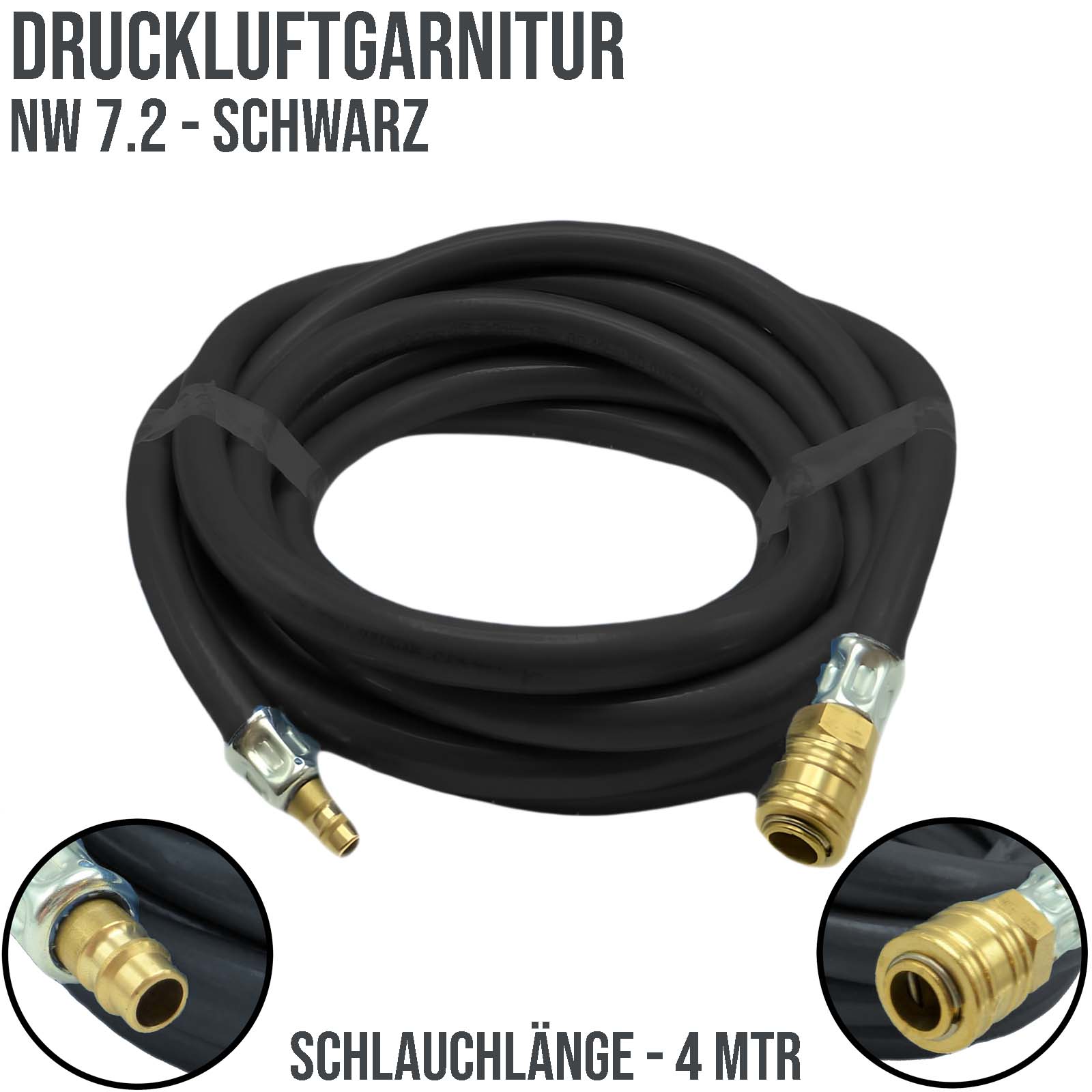 9 mm PVC Druckluft Pressluft Luft Kompressor Garnitur Schlauch schwarz - PN 22 bar - 4m