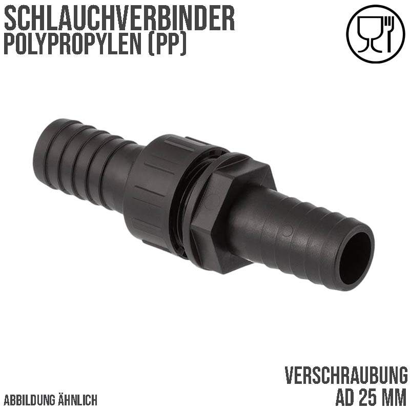 25 mm Schlauch Verschraubung 2-fach Stutzen Tülle Pool Teich Garten PP schwarz - PN 6 bar