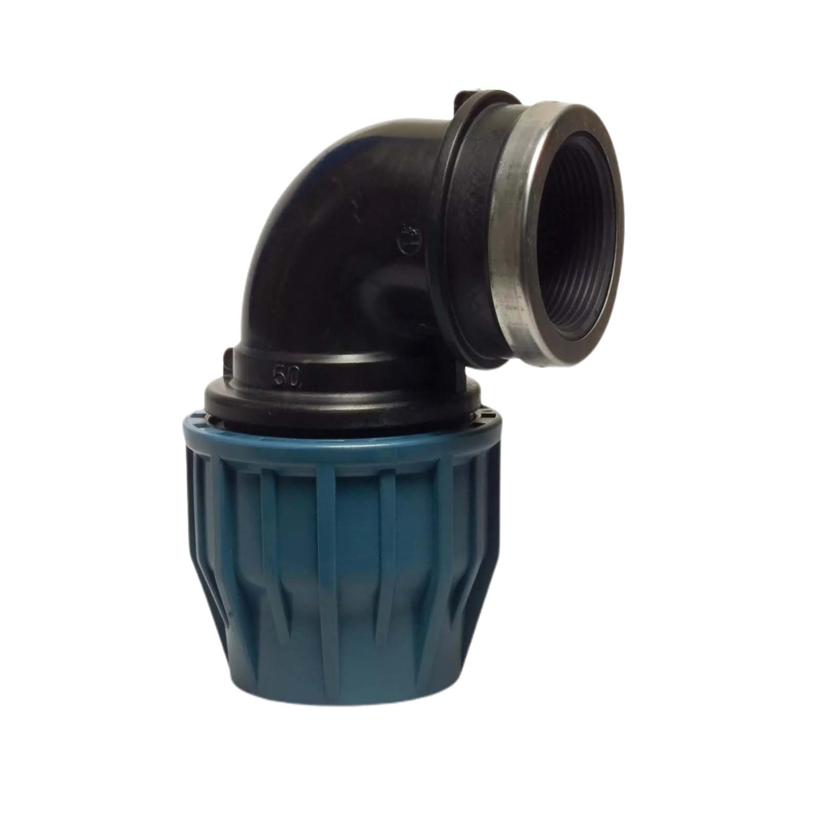 63 mm x 2" PE PP Fitting Klemm Verbinder Verschraubung Rohr Winkel 90° x IG DVGW - PN 16 bar 