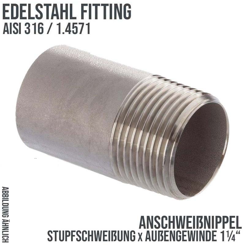 1 1/4" Edelstahl Fitting V4A AISI 316 Nr. 23B - Anschweißnippel (50 mm) Außengewinde AG - PN 8 bar