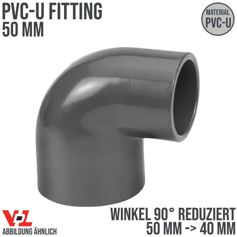 50 mm VDL PVC Klebe Fitting Winkel 90° reduziert 50 x 40 mm - PN 10 bar