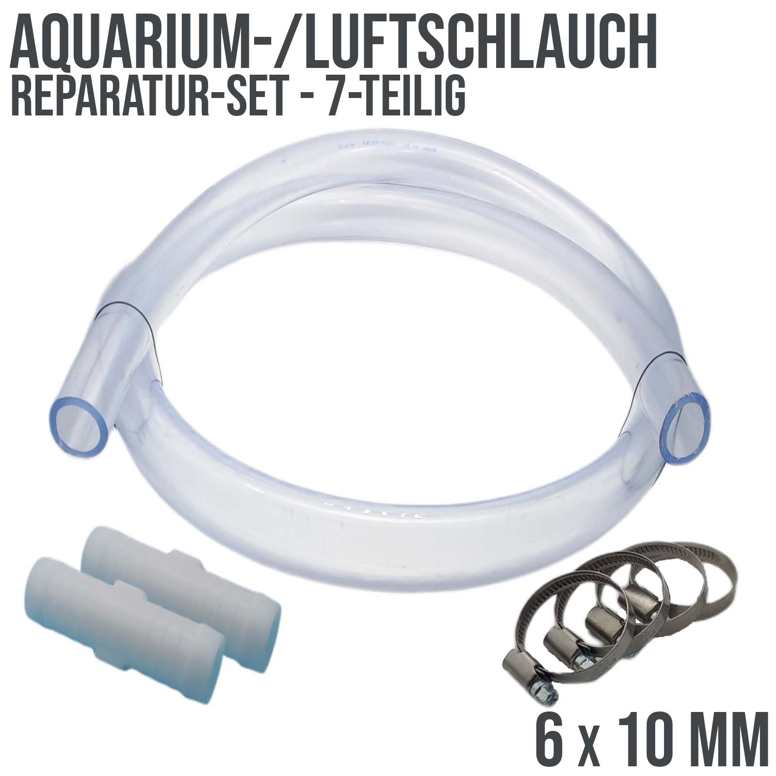 Schlauch Reparatur Set PVC Luft- / Auariumschlauch transparent Verlängerung 6 x 10 mm - 7-teilig