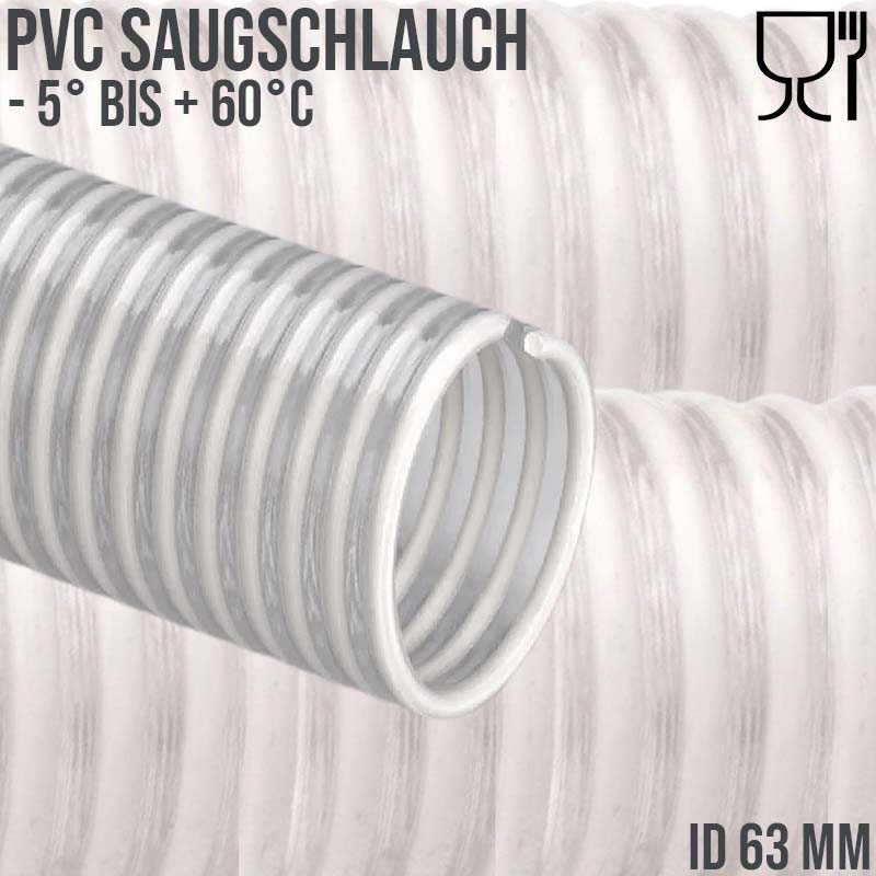 63 mm 2 1/2" Zoll Saug Ansaug Spiral Förder Pumpen Schlauch Lebensmittel Saatgut weiß PN 5 bar