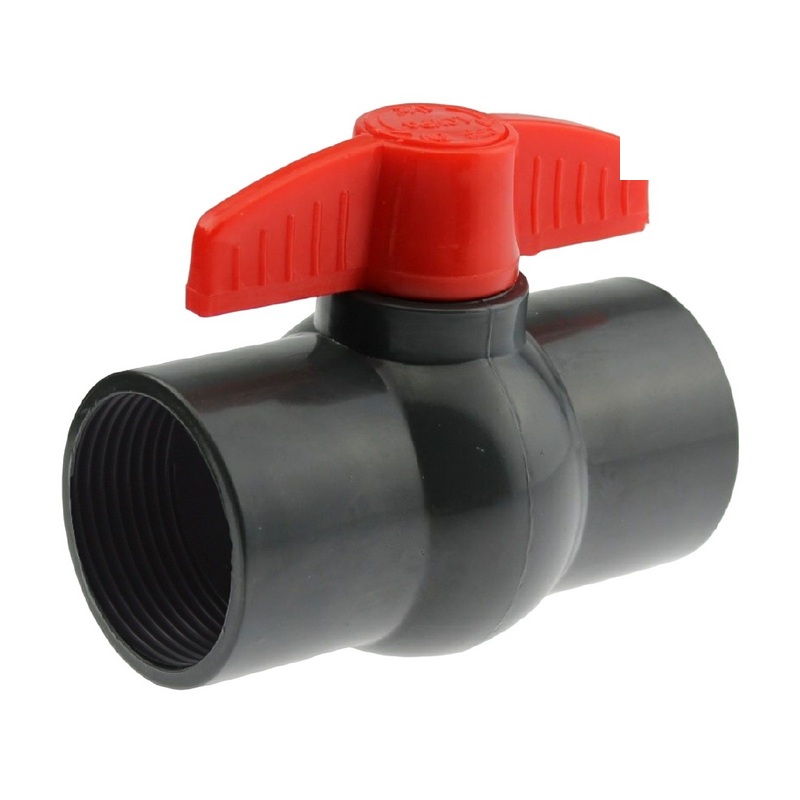 1" PVC Kugel Absperr Hahn Ventil ECO grau beitseitiges Innengewinde PN 10 bar - roter Griff
