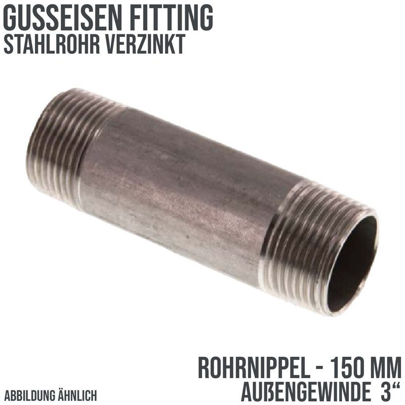 3" Rohrnippel Nr. 23 Stahl verzinkt 150 mm Außen x Außengewinde AG Fittings - PN 16 bar