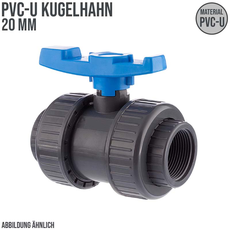 20 mm PVC Kugel Absperr Hahn Ventil beidseitige Klebemuffe Fitting PN 16 bar - blauer Griff