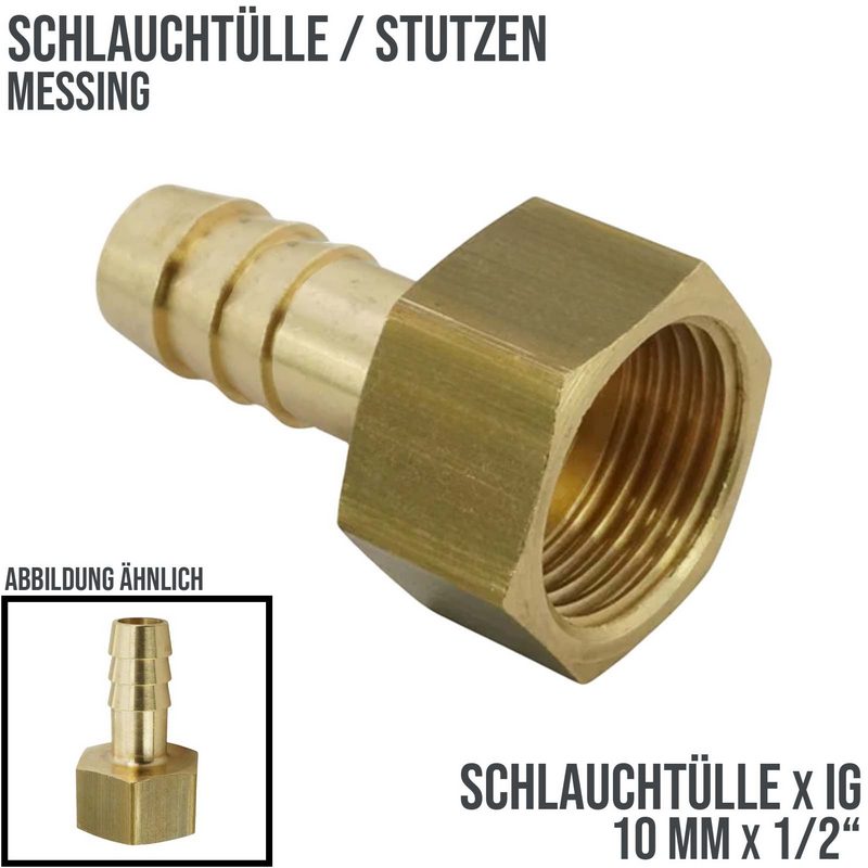 1/2" x 10 mm Schlauch Tülle Stutzen Innengewinde IG Nippel Messing Fitting - PN 16 bar