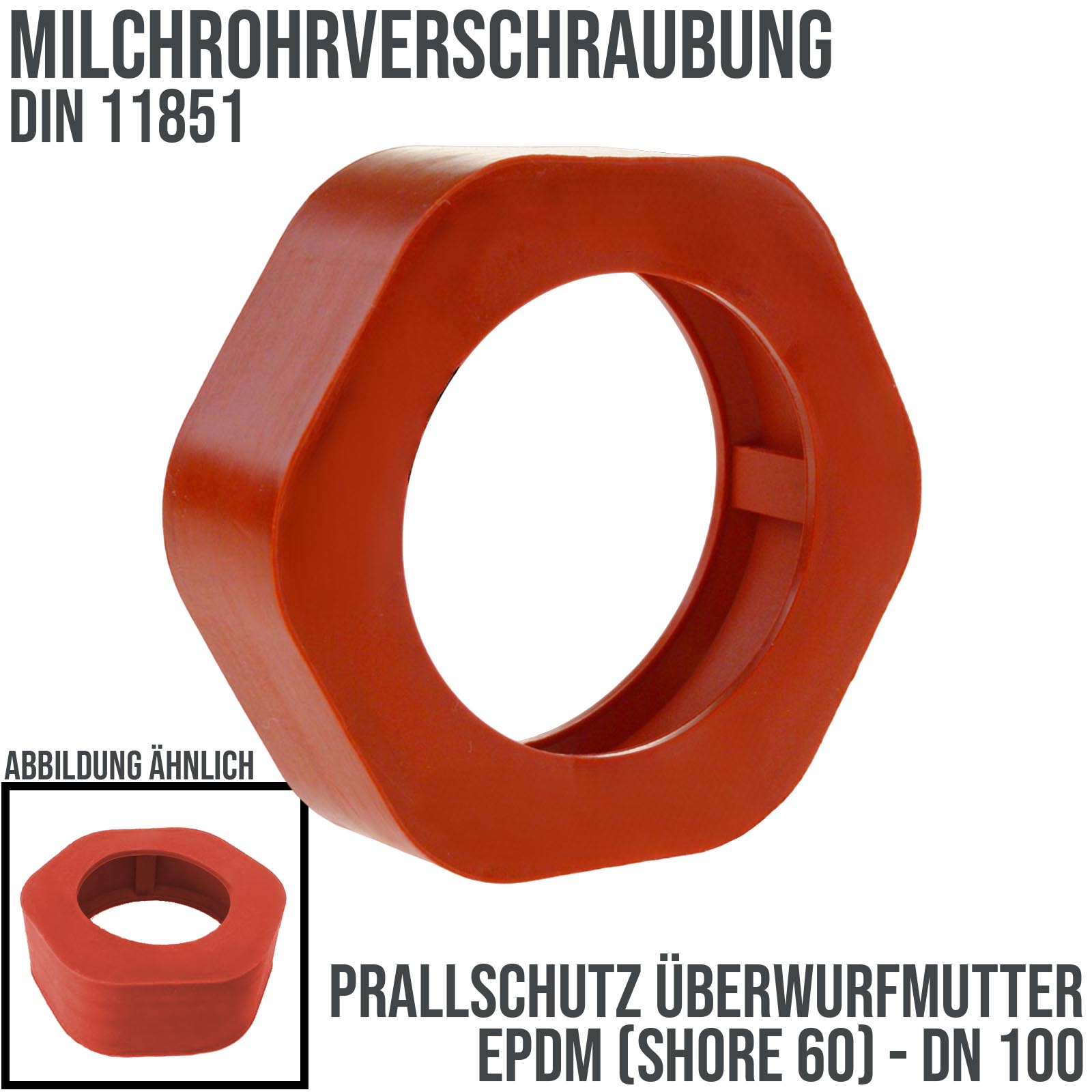 DN 100 Milchrohr Verschraubung DIN 11851 Prallschutz Überwurfmutter Gummi EPDM - rot