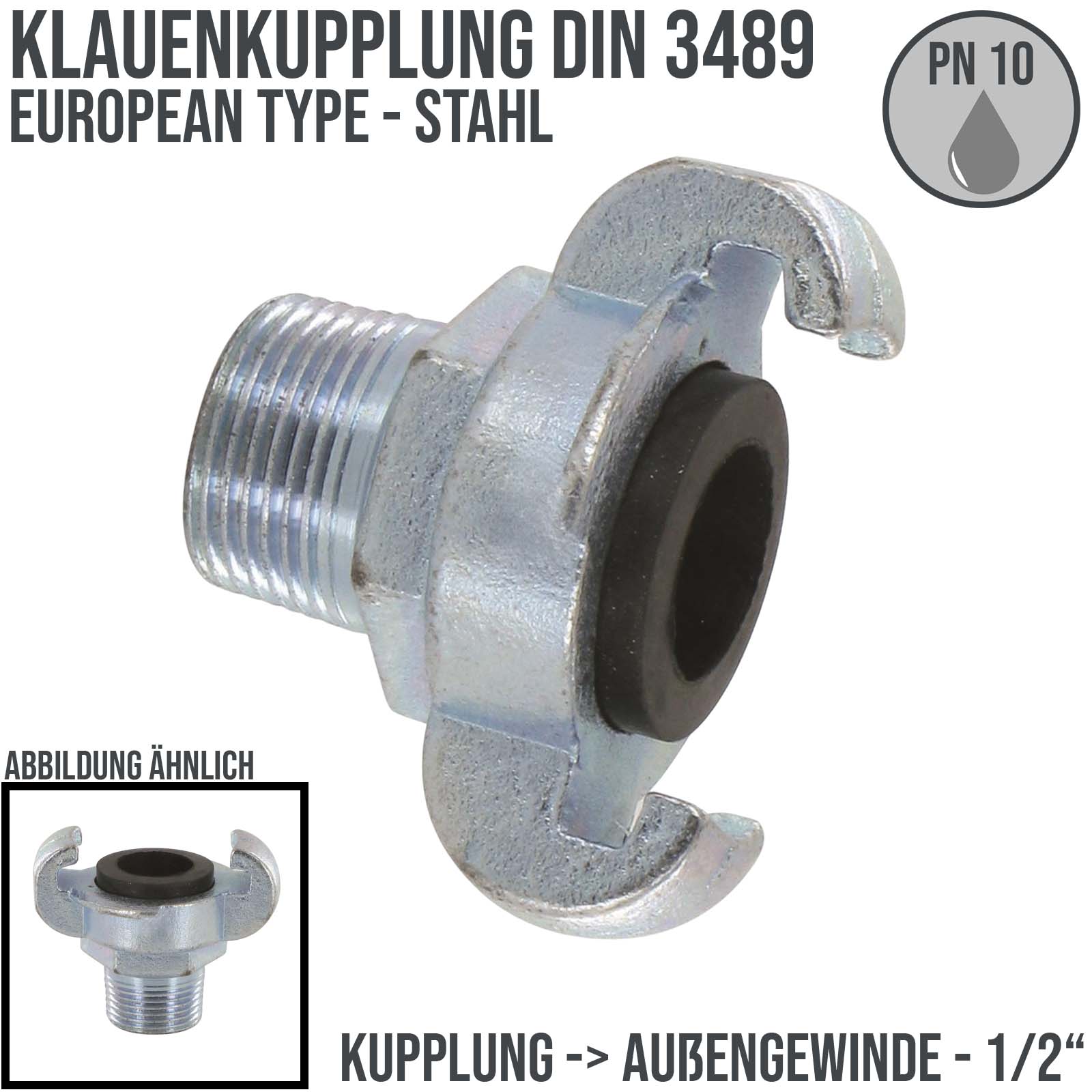 1/2" Klauen Kupplung Stahl European Type Abstand 42 mm Außengewinde AG - PN 10 bar