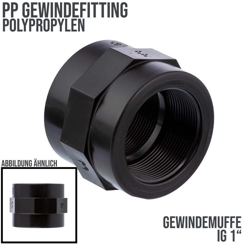 1" PP Gewinde Fitting Muffe schwarz Innengewinde IG Polypropylen - PN 10 bar