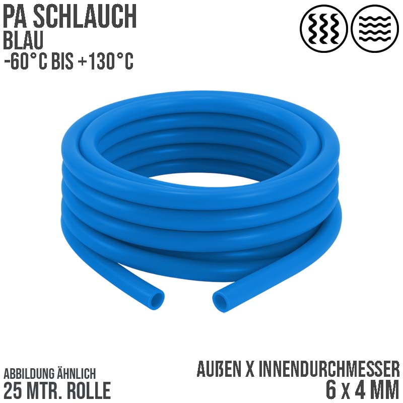 6 x 4 mm Polyamid PA Pneumatik Schlauch blau - PN 27 bar - 25 m