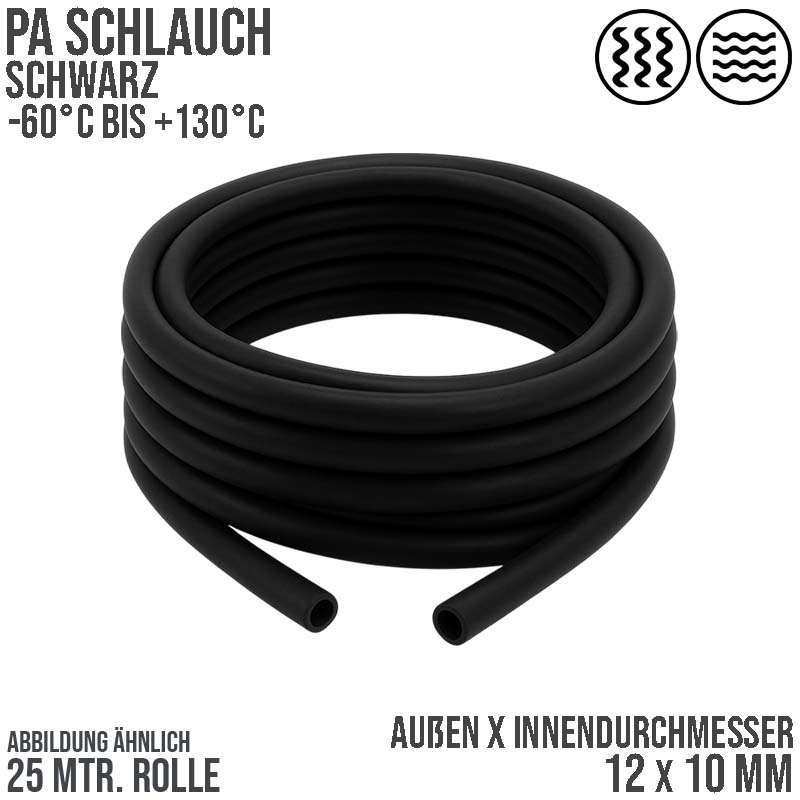 12 x 10 mm Polyamid PA Pneumatik Schlauch schwarz - PN 12 bar - 25 m