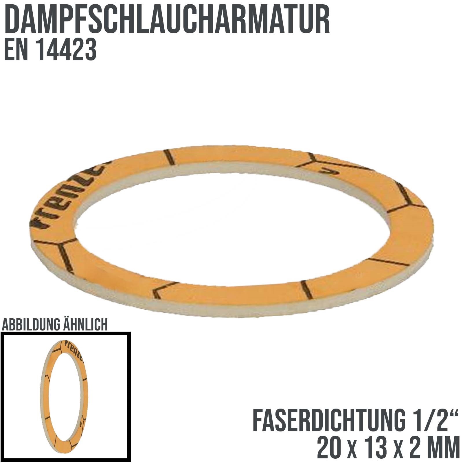 1/2" Faserdichtung für Dampfschlauchkupplung 20 x 13 x 2 mm EN 14423